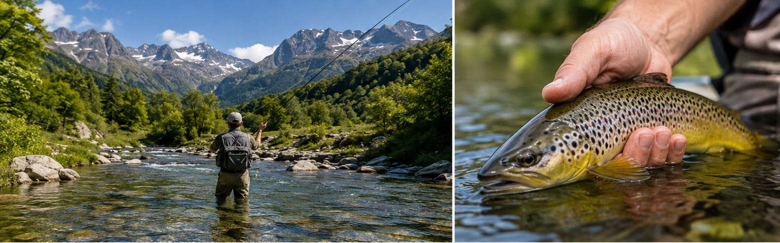 Moniteur de pêche à la mouche dans les Pyrénées Moniteur de pêche à la mouche dans les Pyrénées
