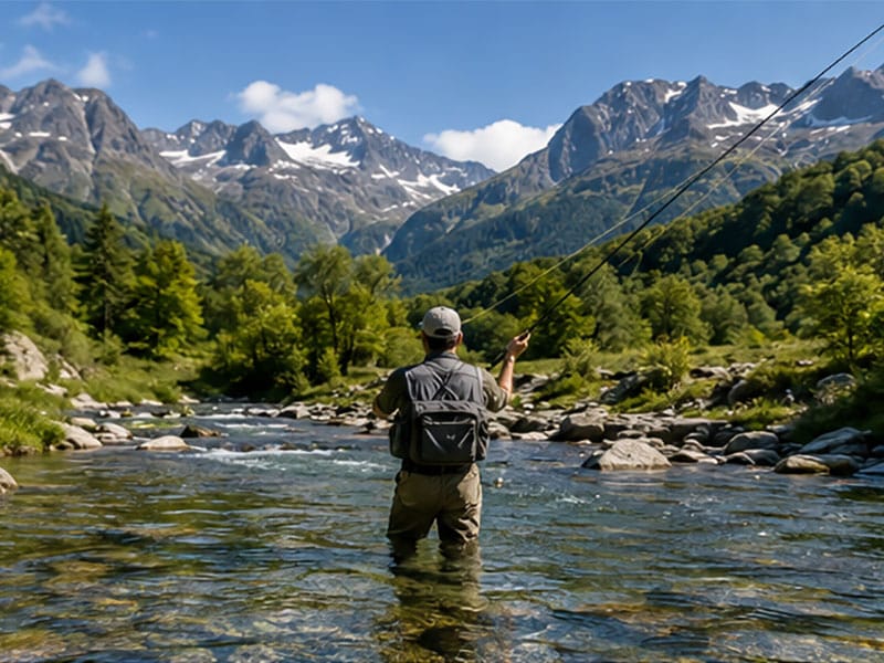 Moniteur de pêche à la mouche dans les Pyrénées